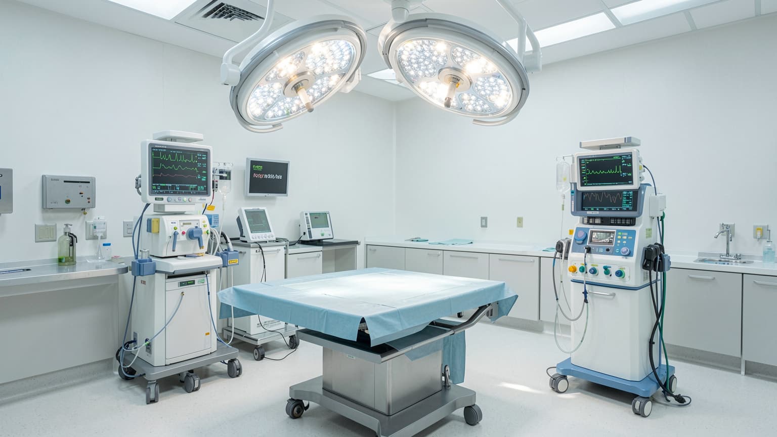 Veterinary emergency surgical suite prepared to treat clinical signs of dog bloat.