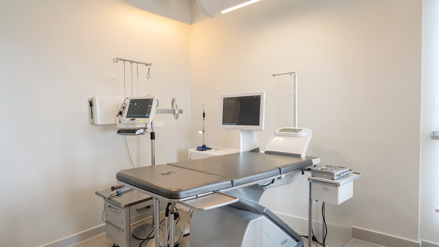 Clean veterinary examination room ready to treat a pet emergency when a dog is pooping blood